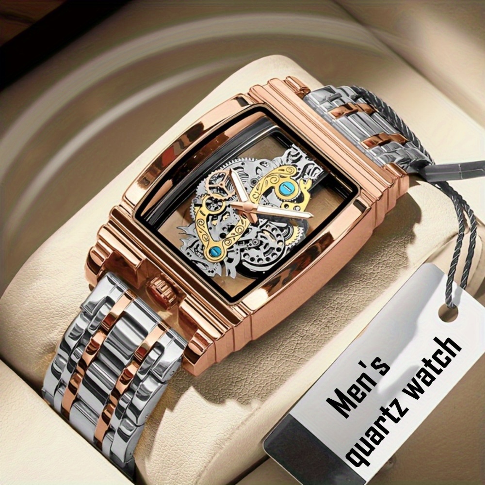 TEMU Fashionable Wine Motorcycle Gear Belt Hollow Women Men's Watch, Tourbillon Night Light Watch, Men's Business Watch, Women's Fashion Watch, For