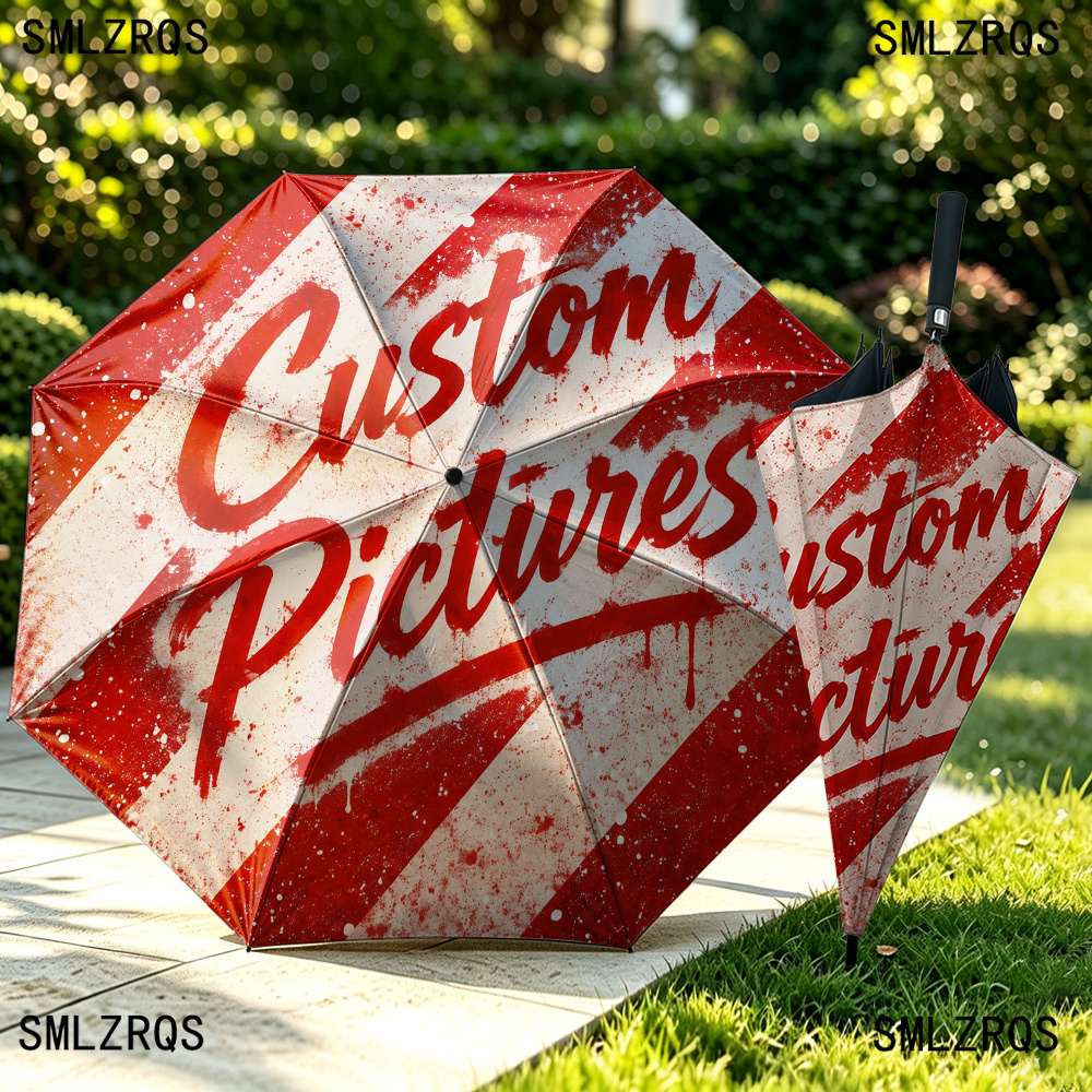 TEMU 1pc Paraguas Largo Personalizado con Impresión 2D - Diseño Temático de Cuadros Rojos, Impresión o Externa, Personalización de Disponible, Regalo