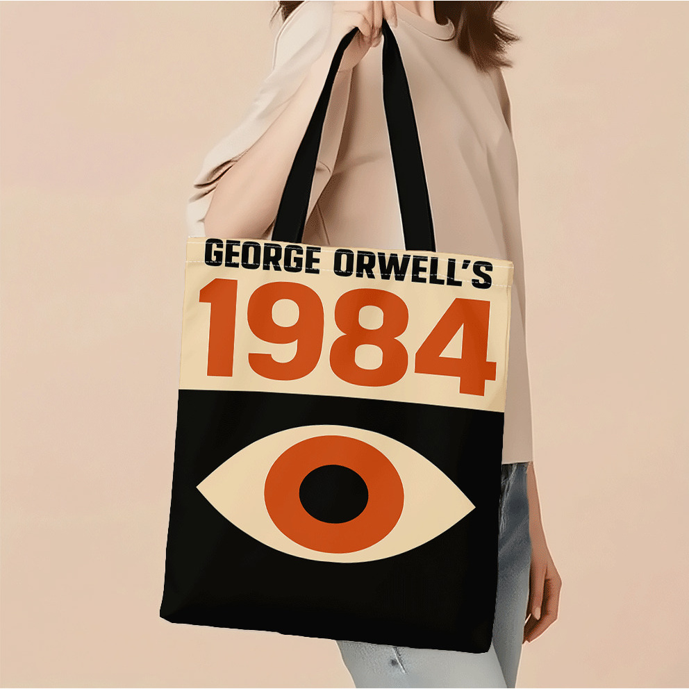 TEMU 1pc George Orwell 1984 Iconic Tote Bag - Large Square Women's Book-themed Handbag With Double-sided Print, Suitable For, Travel, Gift For