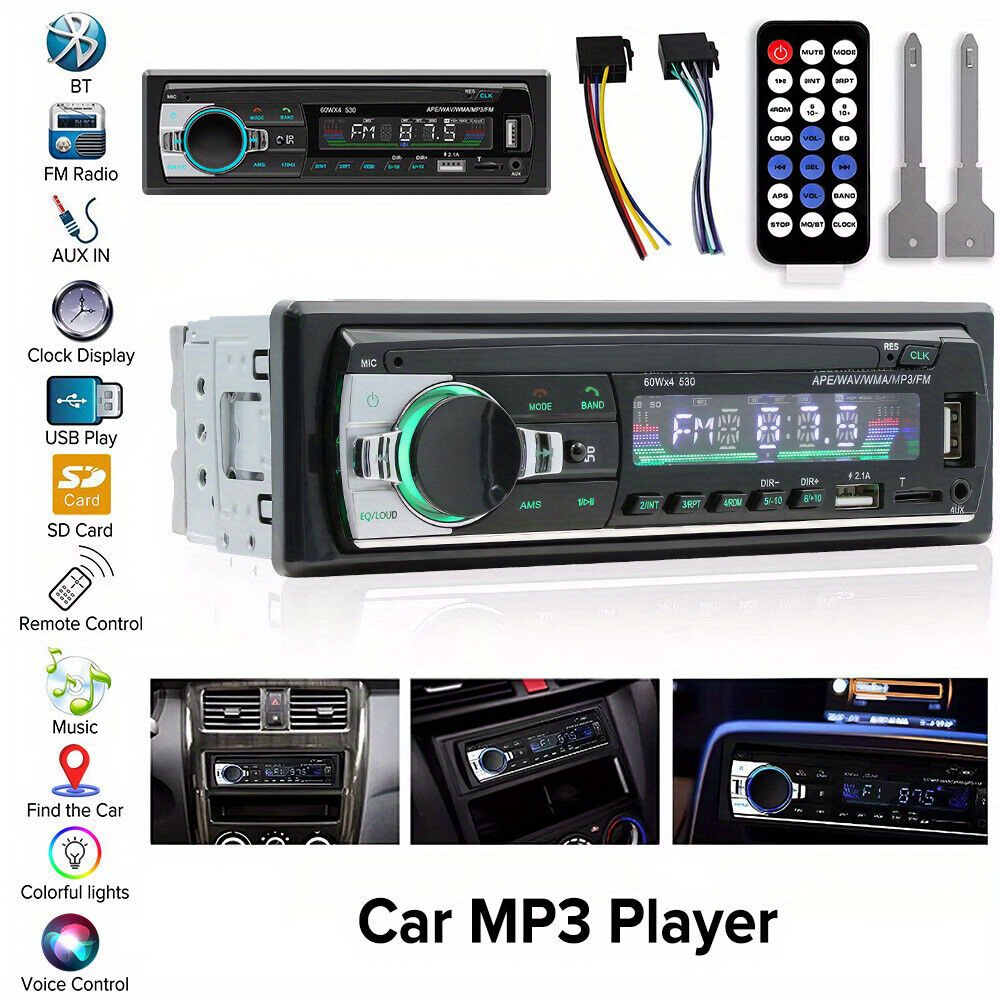 TEMU Car Radio Bt Single Din Car Stereo Audio, Car Audio With Handsfree And App Control, Supports Fm/ Mp3/ Sd/ Aux/ Dua Usb/ Eq/ / Voice Control/ Use