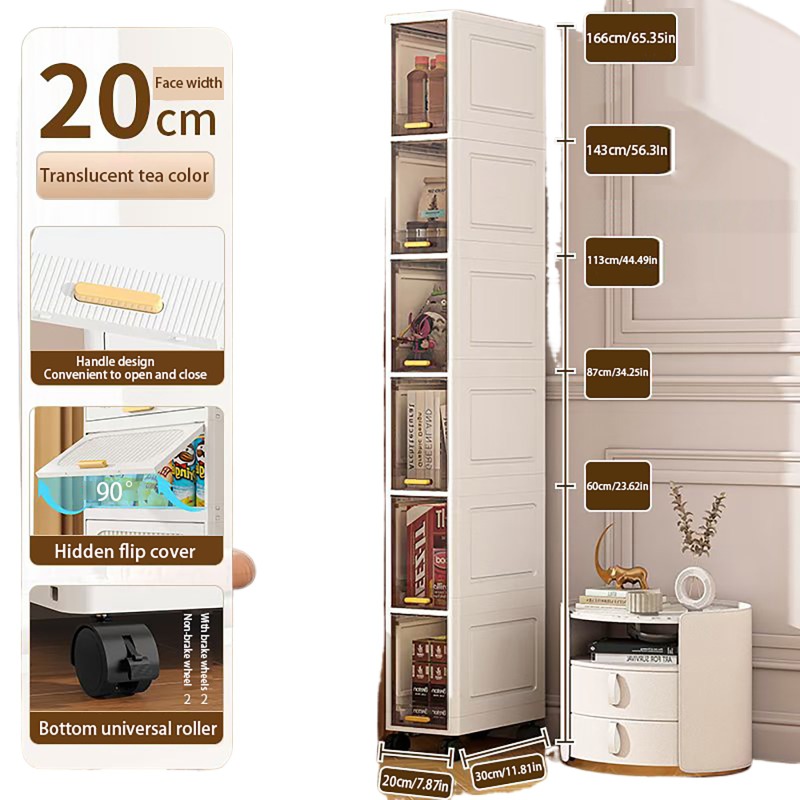 TEMU 6layer Transparent Floor-to-ceiling Foyer Lid Storage Box, Rolling Slit Cabinet, Narrow And Space- With Moving Wheels And Thickened Material,