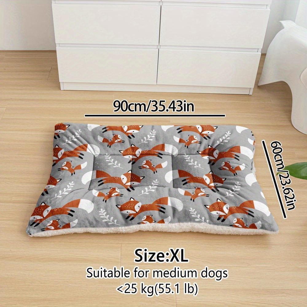 TEMU Oversized Plush Dog Bed Sofa, Fox Printing Dog Crate Pad, Machine Washable Dog Bed, Kennel Pad Mat, Suitable For Small Dogs, Medium Dogs, Large