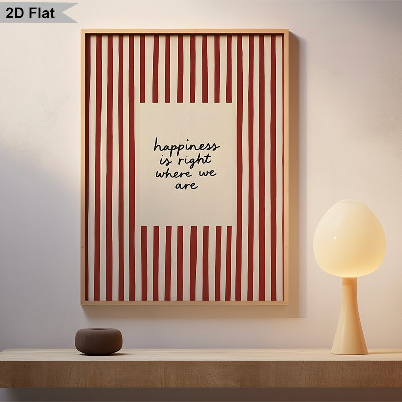 E-shop 1 Stück NATVVA "Glück ist genau dort, wo wir sind" Rot gestreiftes Wandkunstdruck - Modernes Minimalistisches Rot & Horizontale Streifen,