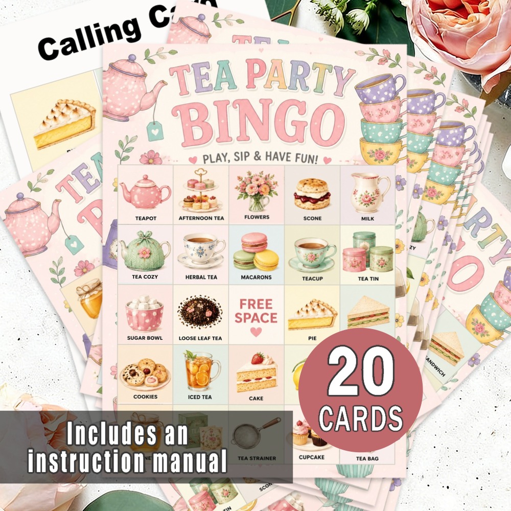 TEMU (upgraded Thickened Paper, High-quality Printing) 20pcs Cmd Bingo Cards, Tea Party Bingo Cards, Tea Party Bingo Cards: Birthday Parties, English