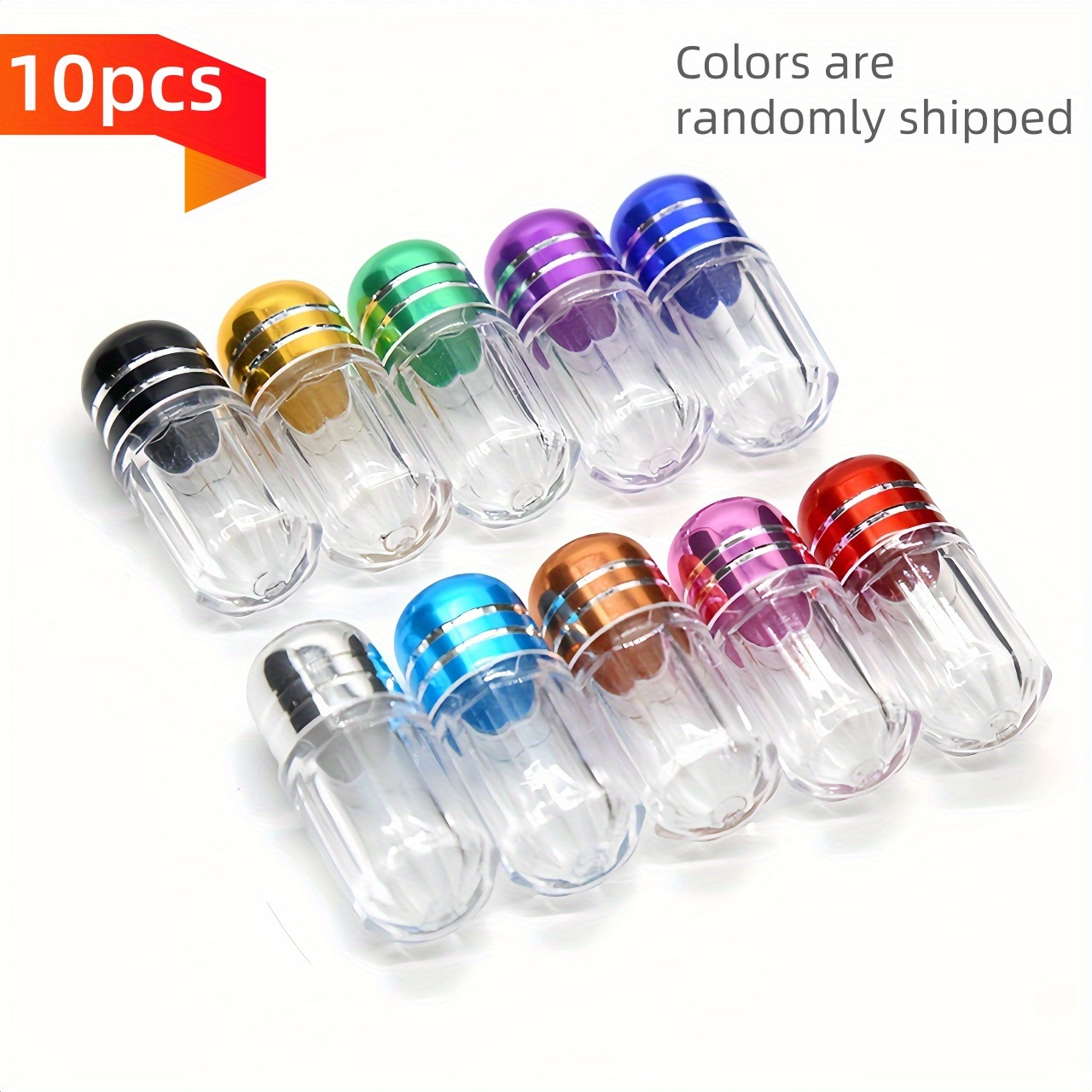 10 Transparent Travel-sized Capsules With Lids In Random Colors, Clear Sample Bottles