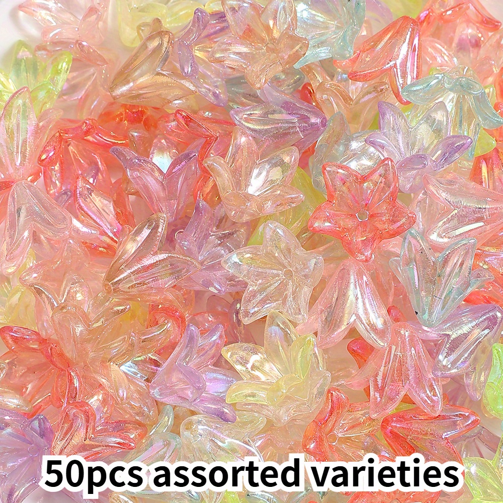 E-shop 50 Stück Transparente Acryl Lilienblüten Perlenkappen, AB-Farbe Mehrfarbige Lilienblüten Perlen & Perlen-Sortiment für Schmuckherstellung,
