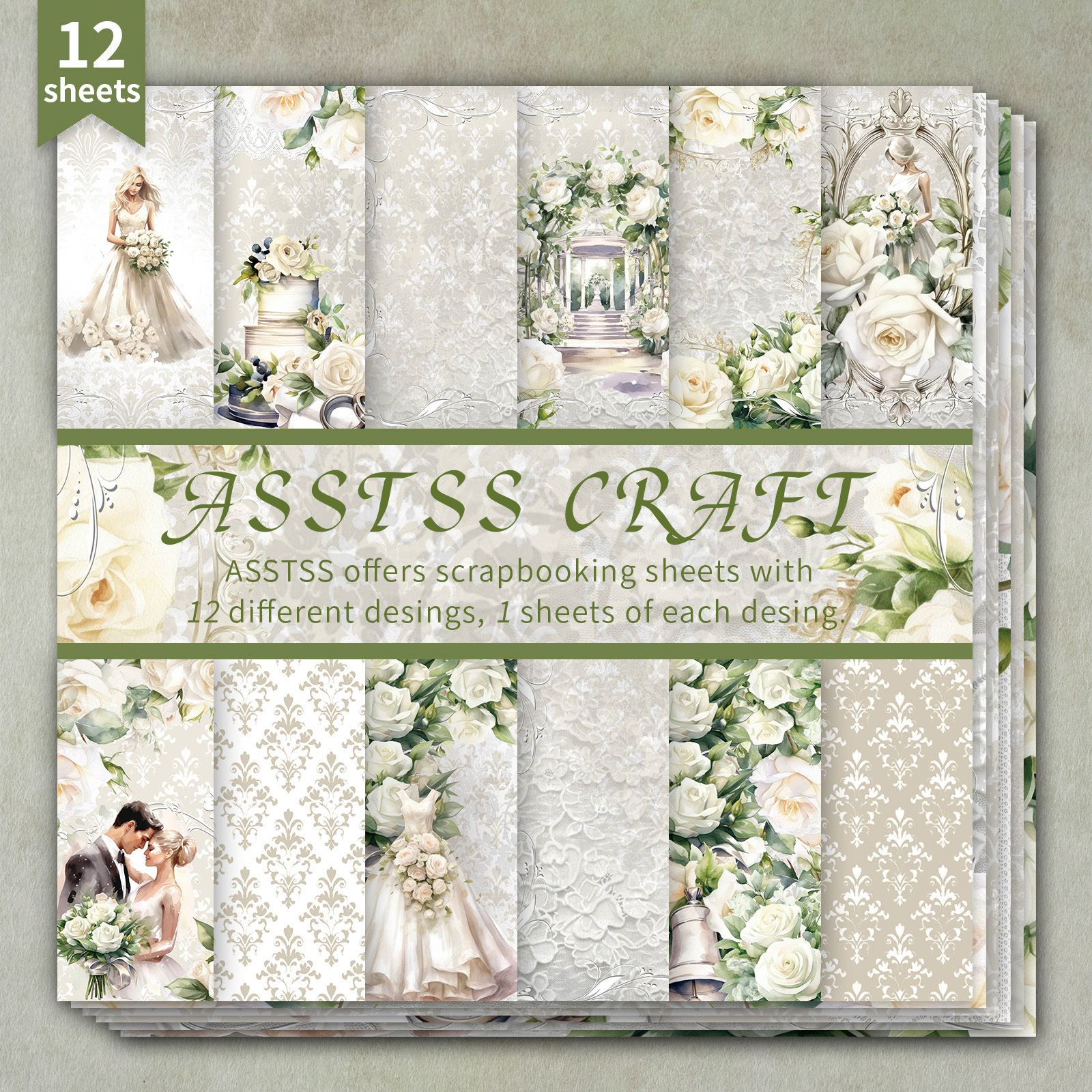 TEMU A 12-sheet Paper Pad Measuring 6x6 Inches, Featuring A Retro Wedding Theme With An Elegant And Luxurious Design. This Heavyweight Cardstock Is