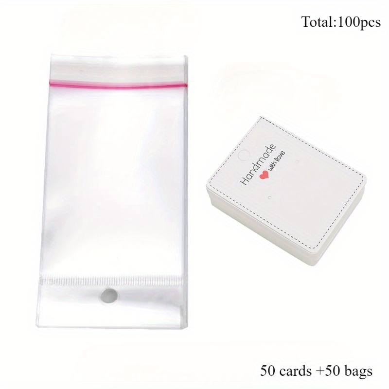 TEMU Set de Embalaje para Joyería de 100 piezas - 50 Tarjetas de Exhibición de Joyería con Diseño " " Bolsas Transparentes OPP Autosellables - Ideal
