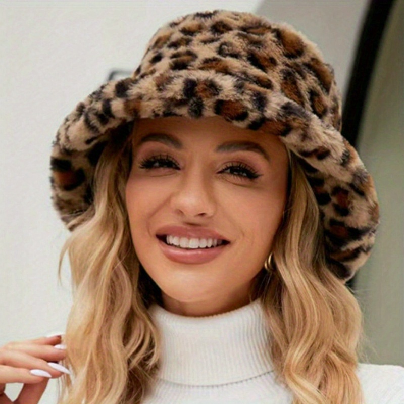 TEMU Women's Leopard Print Bucket Hat, Adjustable Casual Hat For Autumn/winter, Versatile Fashion Accessory For Everyday Outfits