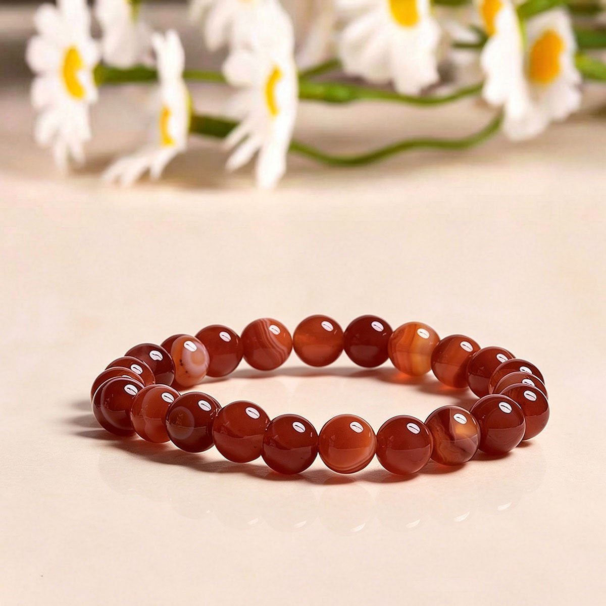 Elegant Carnelian Bead Bracelet, Natural Stone Jewelry