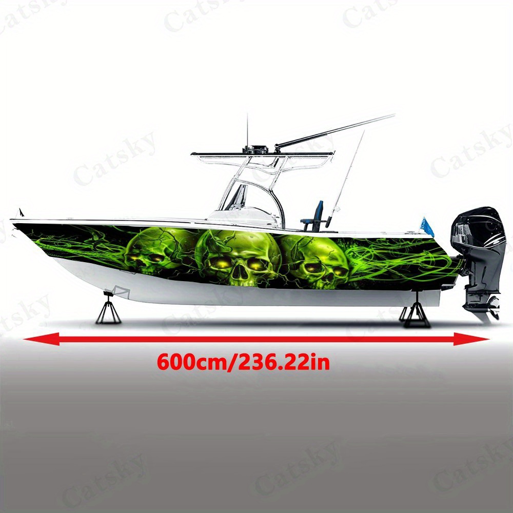 Green Lightning Design Stickers with Three Skulls, Waterproof PVC