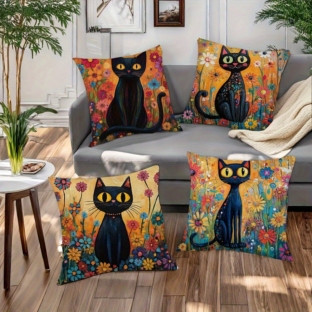 4pcs of   style pillowcase design printed pattern zipper pillowcase double sided polyester printed pattern zipper closed home decoration living room bedroom and sofa home decoration not included in the pillow Product details 5