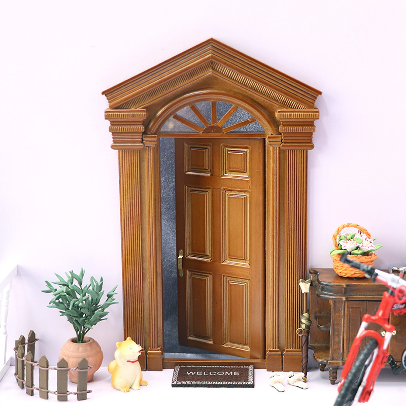 

1:12 Scale Miniature Dollhouse Villa Door, European , Wooden Simulation Sun Door For Diy Dollhouse Decor, Mixed Color,