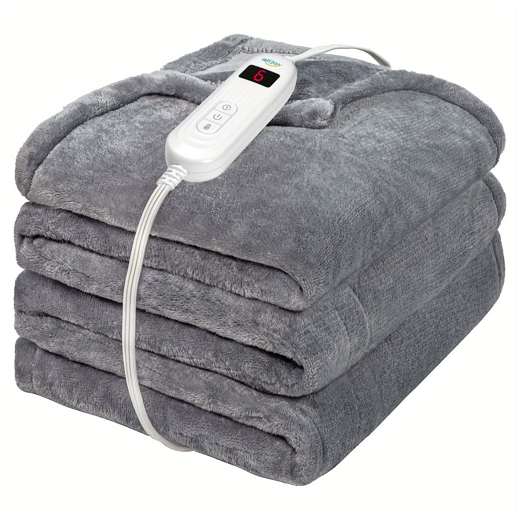 

Alljoy Electric Blanket Throw 50" X 60" Flannel 10 Heating Levels & 4 Timer Settings Auto-off, Fast Heating & Machine Washable - Grey