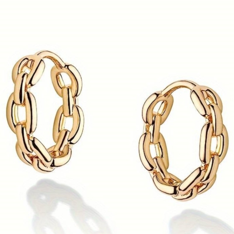 Golden Color Smooth Chain Women's Ear Ring Link Design