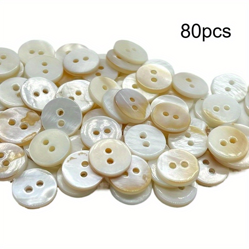 TEMU 80pcs 16l = 10.0 Mm X Round X Oil 2-eye Button, Pearl Mother-of- , 2-hole Flat Button, Used For Sewing Cardigans, Small Retail Sewing, Clothing