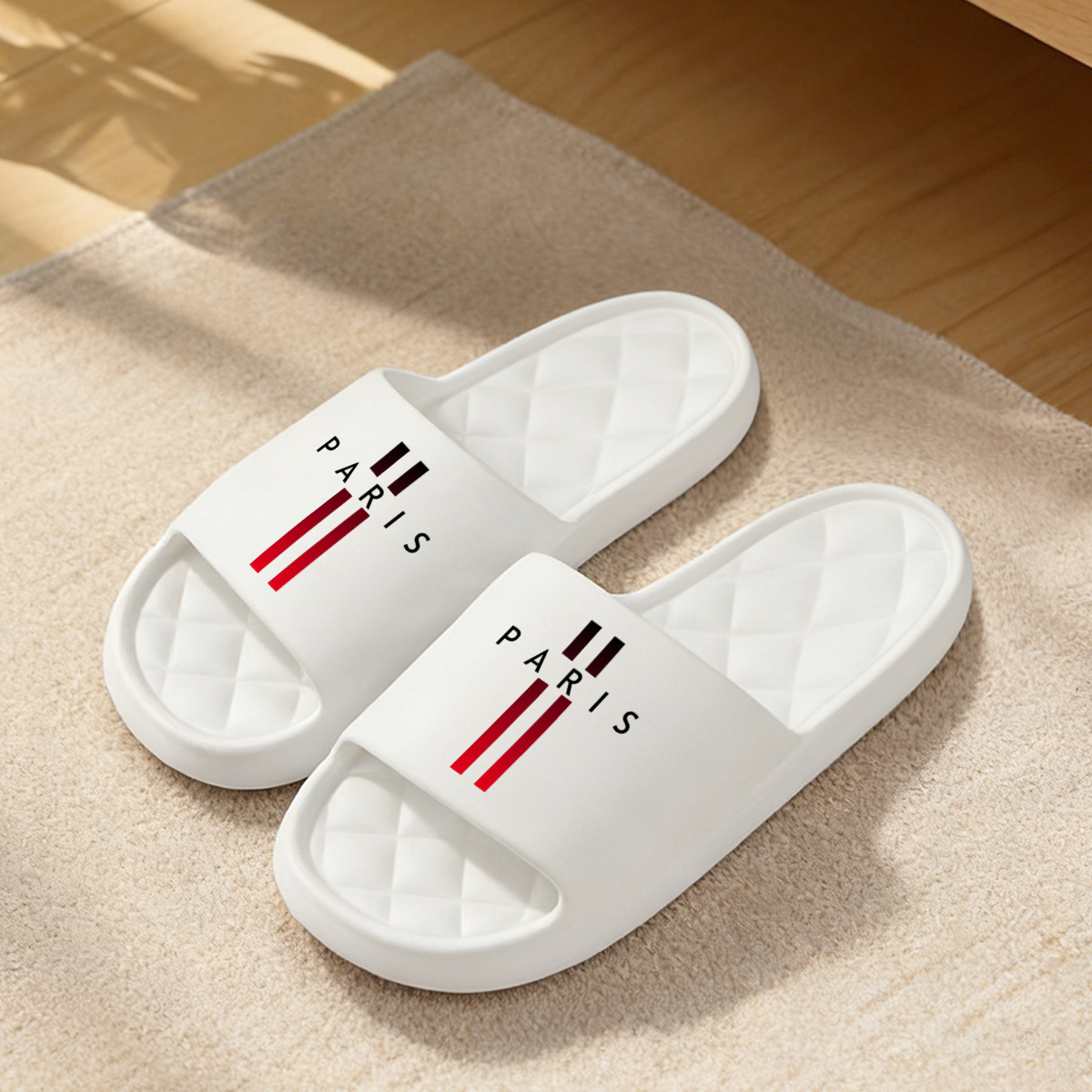 TEMU 1pc Paris Printed Plus-size Slippers, Casual Slippers, Camping Slippers, Suitable For , Pools, Bathrooms, Etc., Breathable And Not Stuffy.