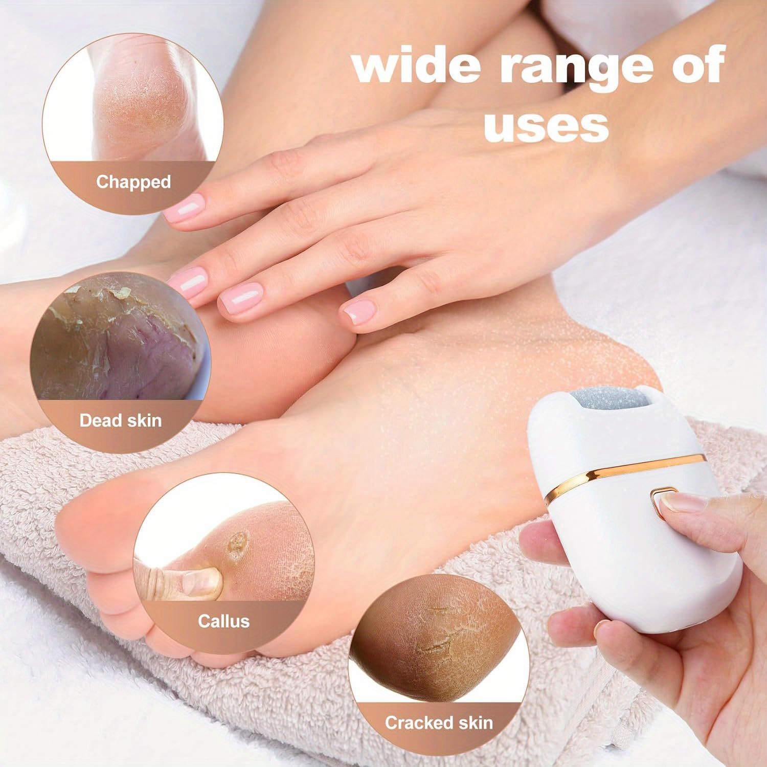 2025 New Foot Grinding, USB Rechargeable Metal Foot Grinding (Three Grinding Heads), Portable and Easy to Use, Light Beige Care, Suitable Cracked and Dry Light Beige, Fashion Pedicure Tools