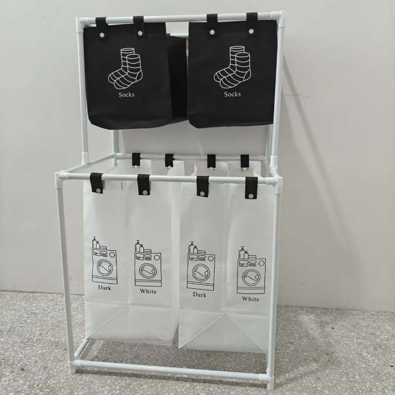 TEMU 1pc Double-layered Laundry Basket | Storage Rack With 4 Detachable Laundry Bags For Clothes And Supplies, Non- Material, , Laundry Baskets