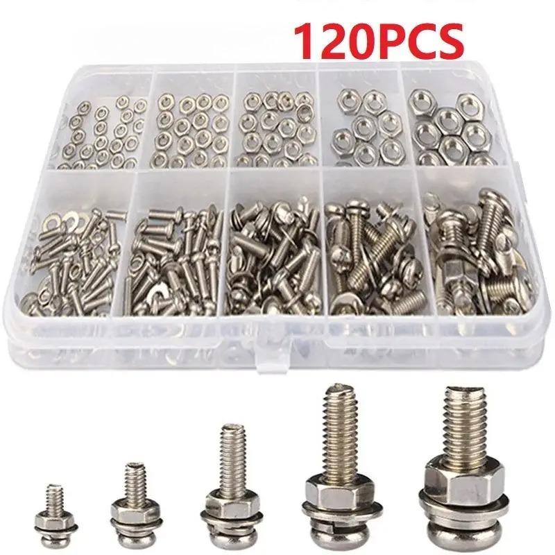 120pcs screws an head screws nuts  s assortment  2 m2 5   m4 m5   nut and   assortment durable screw and nut assortment for diy repair and construction