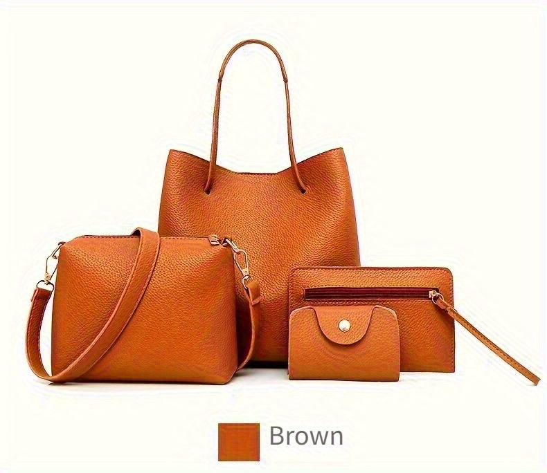 4pcs womens fashion crossbody bag set including handbag wallet card holder and bucket bag elegant shoulder backpack versatile tote with large capacity design ideal for travel work and casual use details 13
