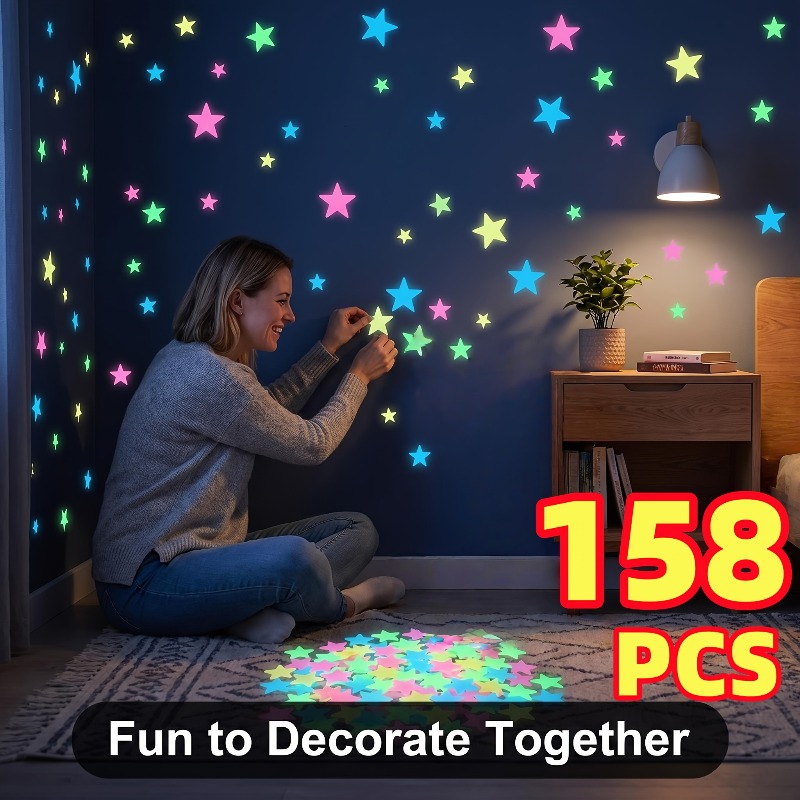 TEMU 158 piezas de pegatinas de pared de estrellas multicolor que en de 1.18 pulgadas, papel autoadhesivo reutilizable, estrellas de plástico