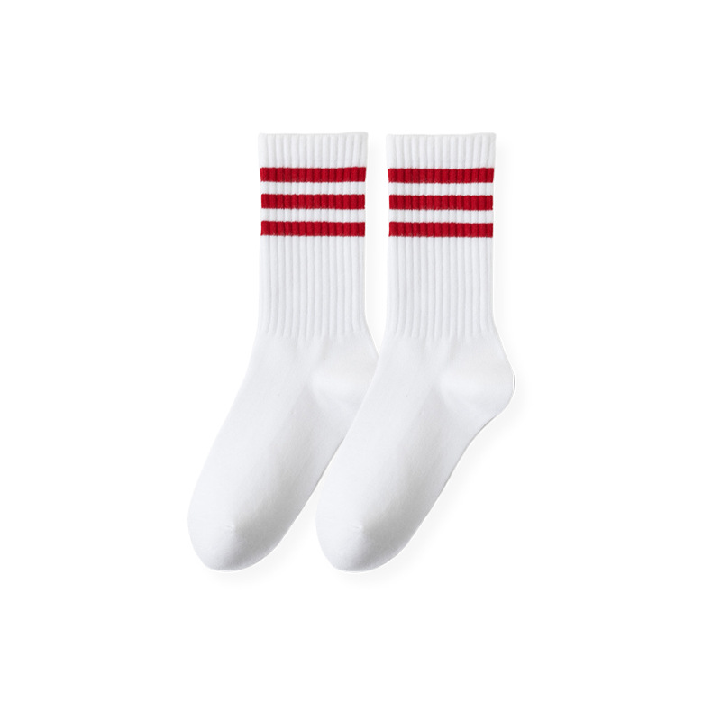 TEMU 1-pair Men's & Women's Mid-calf Suitable For All Sports Striped Athletic Socks - Solid Color Running, Gym, Outdoor Socks With Mid-, All-