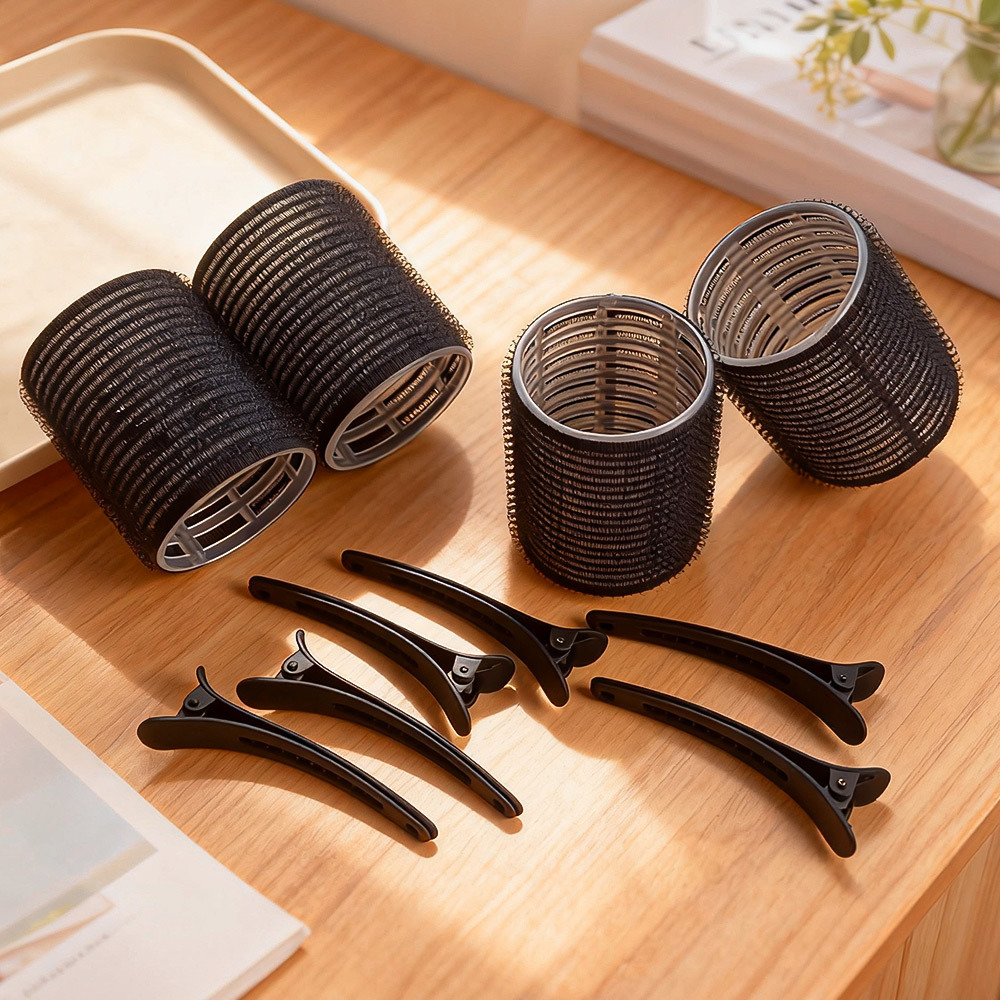 TEMU Set de rizadores de pelo negro de 10 piezas, rizador de pelo de tamaño , herramienta de práctica y fácil de usar sin, con pinzas para el cabello