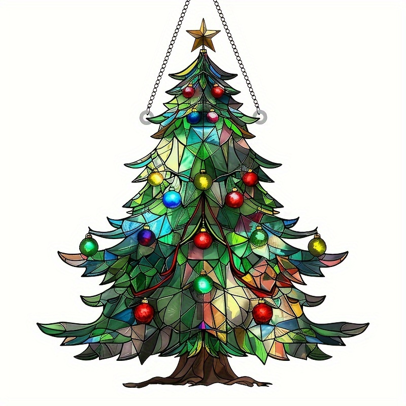 Image of 2d Flat, 1pc Acrylic Christmas Tree Sun - 8x 7inch Holiday Themed Window Hanging And Wall Art, Holiday Decoration For Kitchen, Bedroom, And Outdoor Spaces