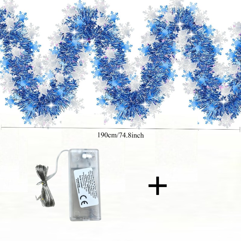 TEMU 1.9m Ribbon And 2m String Lights/set Snow Snowflake Christmas String Lights, Blue Snowflake Christmas Ribbon String Lights, Festive Atmosphere