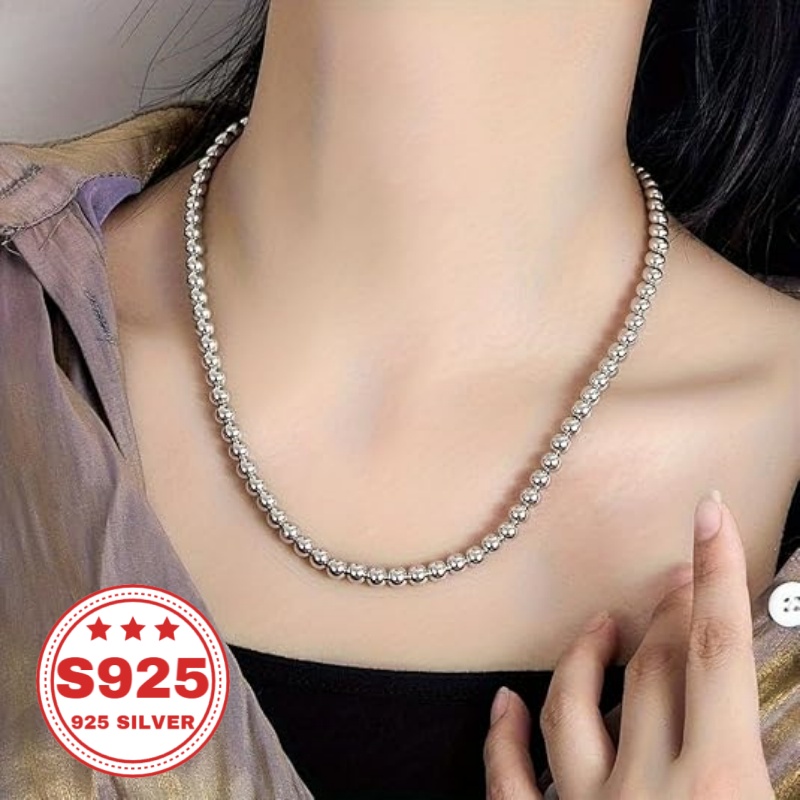 Image of 1 Elegant 925 Sterling Silver Bead Chain Necklace, 4mm Fashionable Round Bead Chain, Fashionable Jewelry Accessory