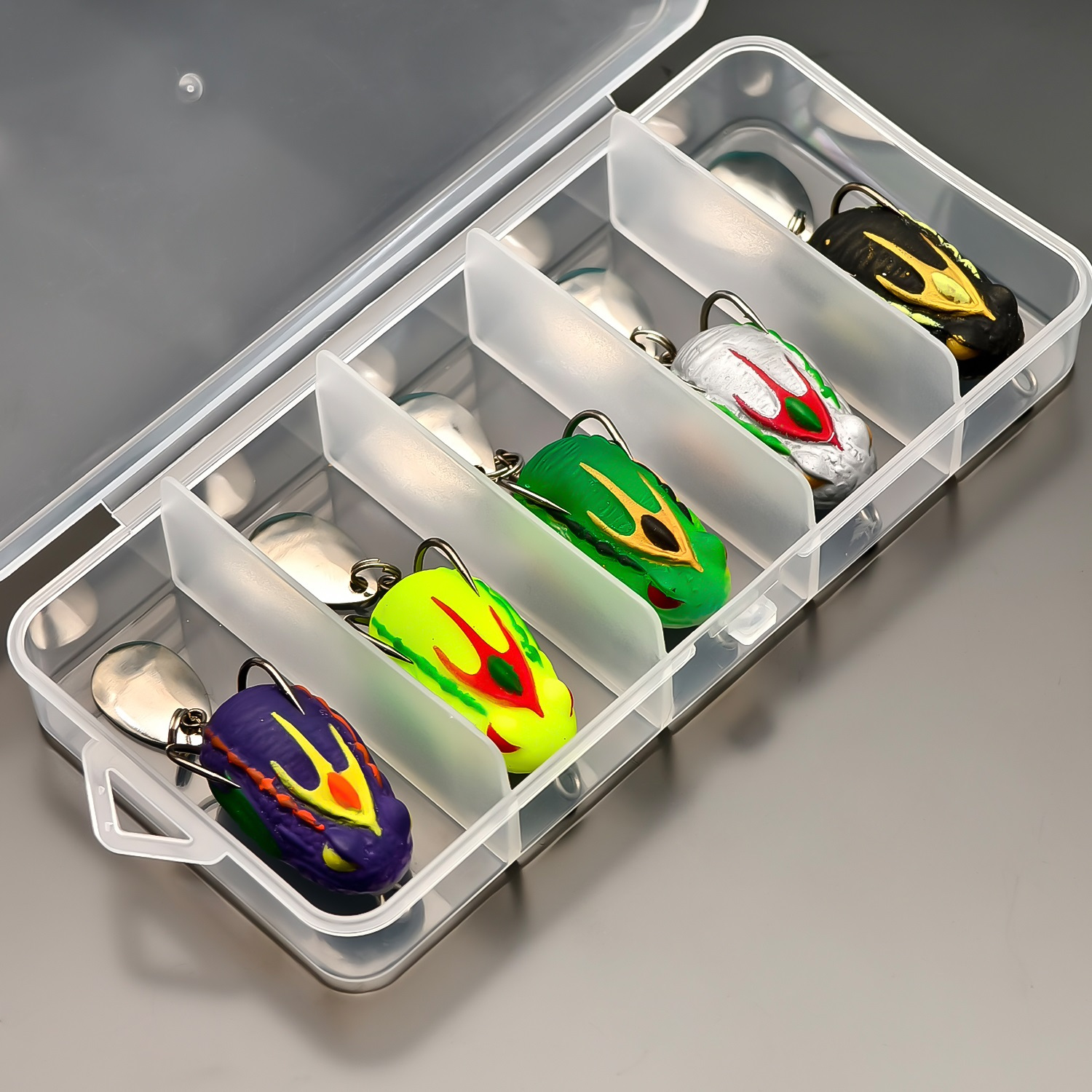 TEMU Set van 5 Mini Kikker Zachte Aas met Dubbele Haken - Realistische Vis Lokazen met Bionisch Pailletten Design in Verschillende Kleuren voor Zowel