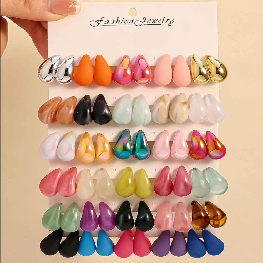 TEMU 60pcs Western Cross-border Dopamine Fashion Creative Water Drop Earrings, Colorful Texture Macaron Colors Daily All-match Temperament Style