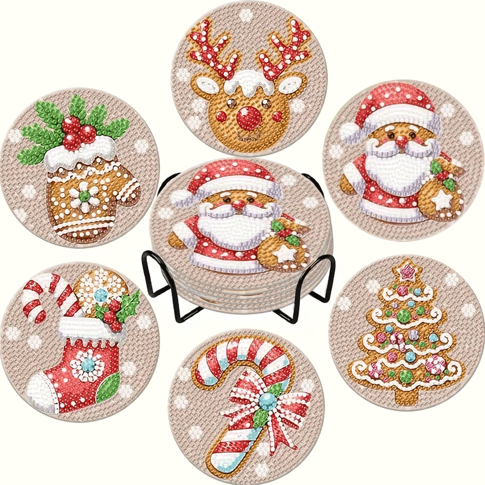 TEMU Set de sous-verres en peinture diamant avec , Père Noël et - Bois adapté aux débutants, artisanat pour adultes, protège-tables de fêtes, cadeaux