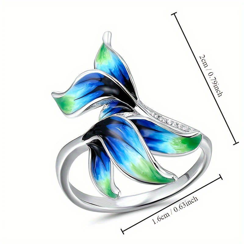Women's Elegant Enamel Mermaid Tail Ring with Zirconia