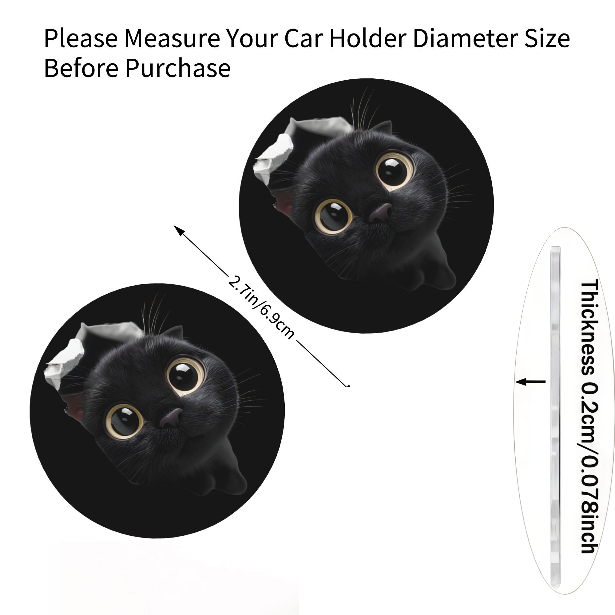 1 pair black cat shaped coasters   car cup holders made of acrylic surface multifunctional suitable for vehicles and   for all car types   use