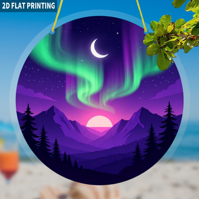 TEMU 2d Flat - Pattern-circular Acrylic Sun Catcher Aurora Valley Night Sky Landscape Window Ornament 2d Flat Starry Sky Hanging Decor Indoor Outdoor