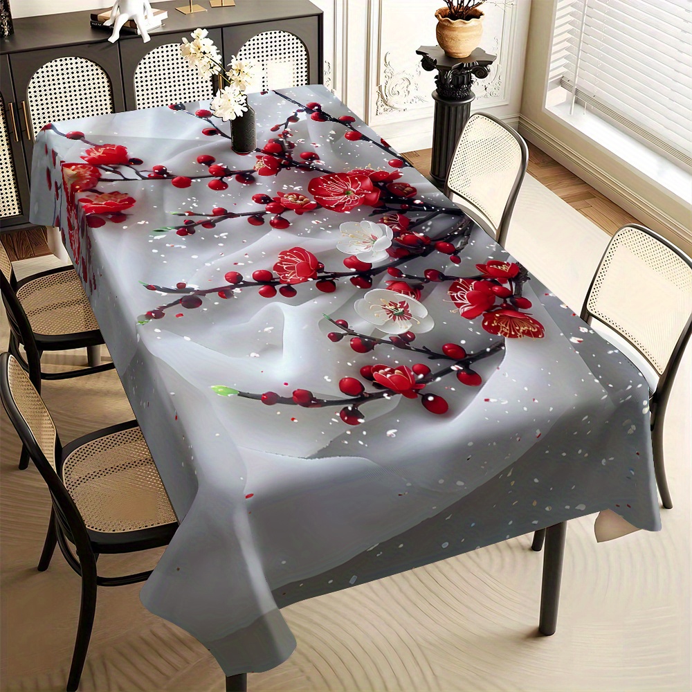 

Red And Blossom Tablecloth, 100% , , Rectangular, Washable Dustproof , For & Dining Decor