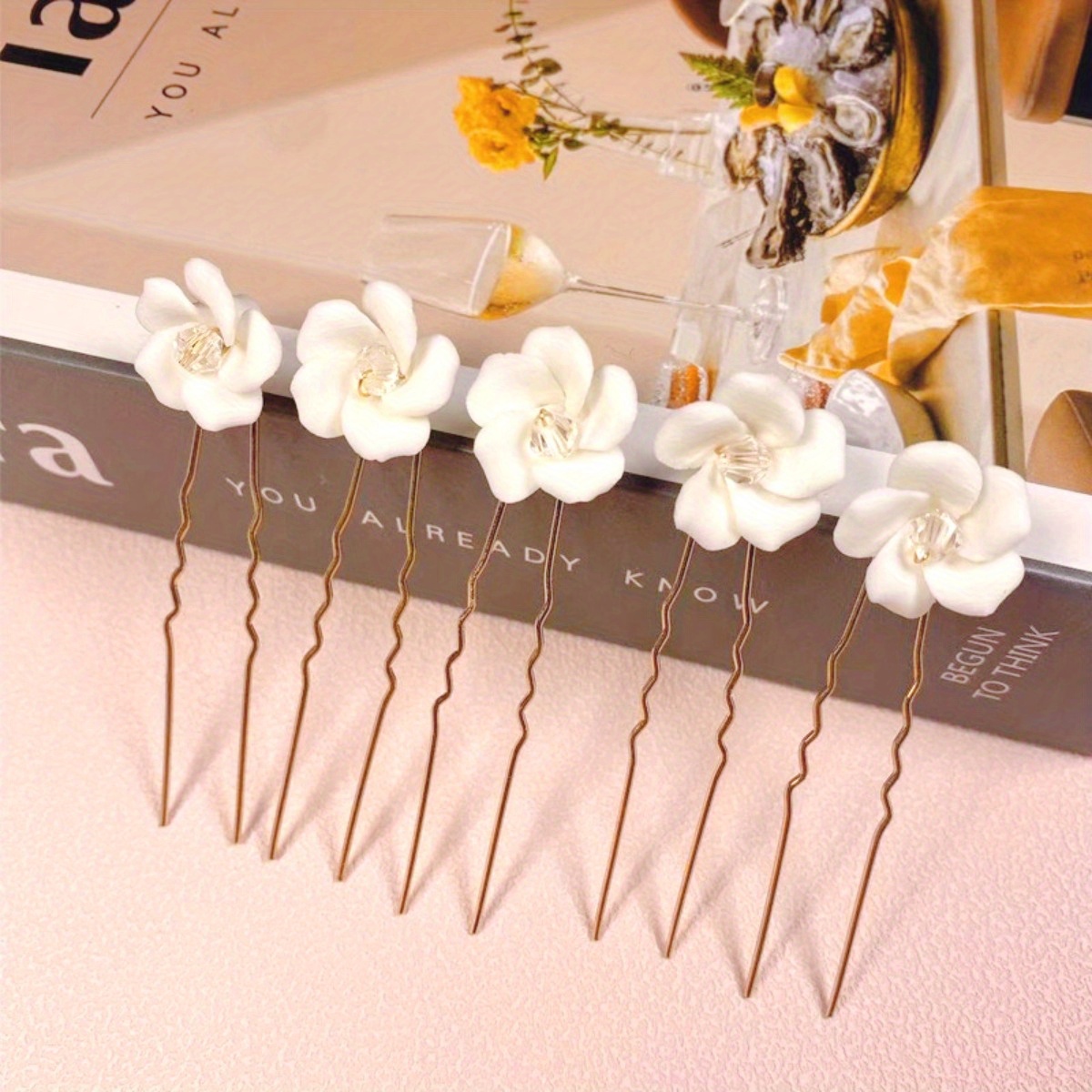 Image of Set Of 5 Elegant Pearl Hairpins For Women, Easy And Versatile, Break-resistant Hair Forks With A Ceramic