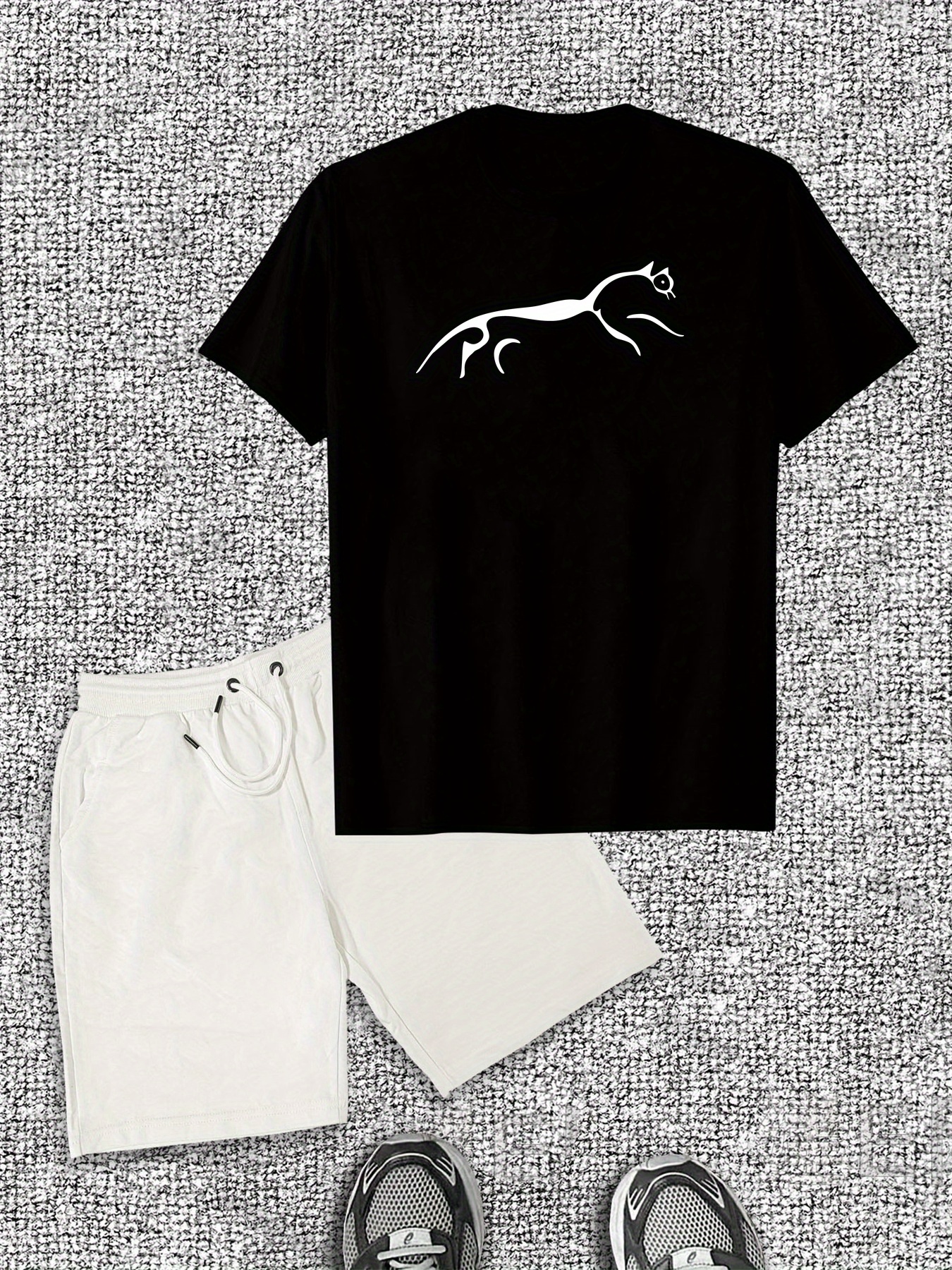 Men'S Casual Summer Short Sleeve T-Shirt and Shorts Set, Cotton Crew Neck, Solid Color, Regular Fit, with Slight Stretch Fabric, for Adul