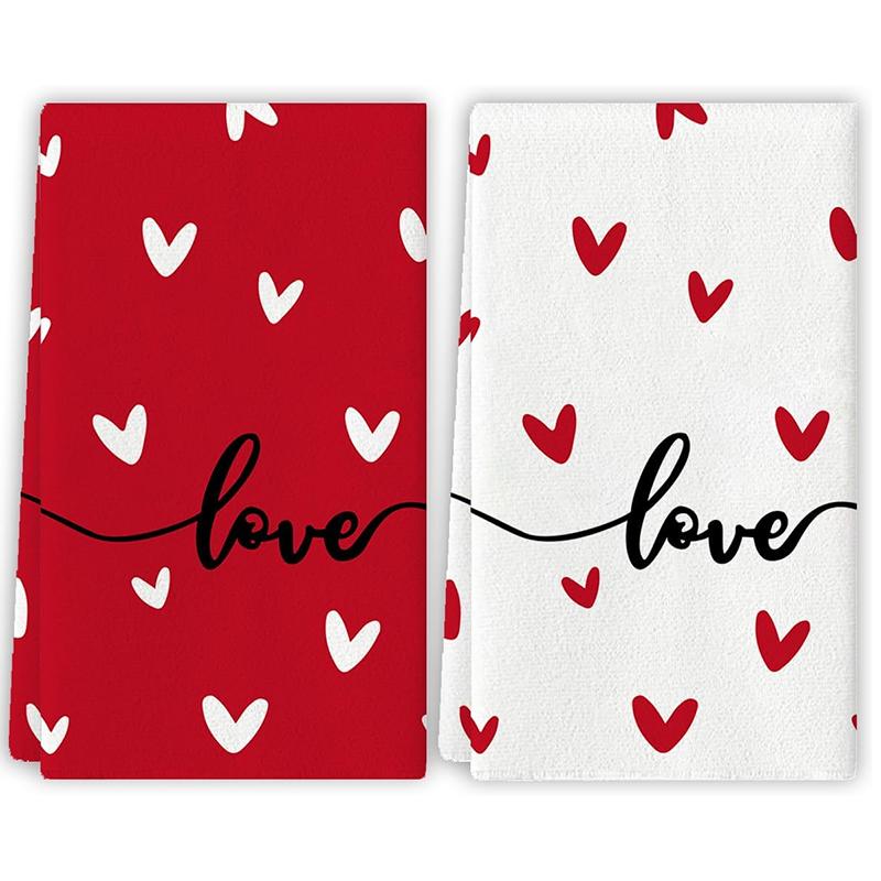 Image of Modern Polyester Kitchen Towels, Super Absorbent Cartoon , Machine Washable Reusable Hand Towels, Suitable For Home\kitchen\bathroom\car\window Cleaning - Soft Napkins, Valentine's Day Decor