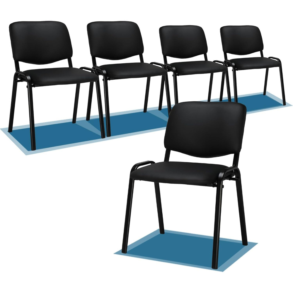 Office & Chairs 5pcs, Stackable Armless Mesh Chairs For Commercial Use, Conference, Church & Reception, Black