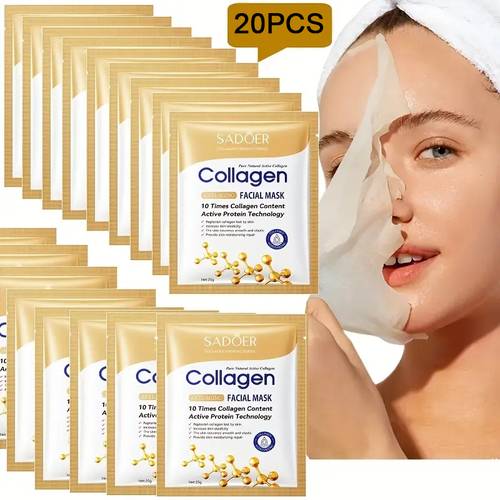 20 pack sadoer collagen face masks hydrating collagen enriched sheets moisturizing gel masks suitable for light beige types dry oily travel friendly skincare with collagen formula