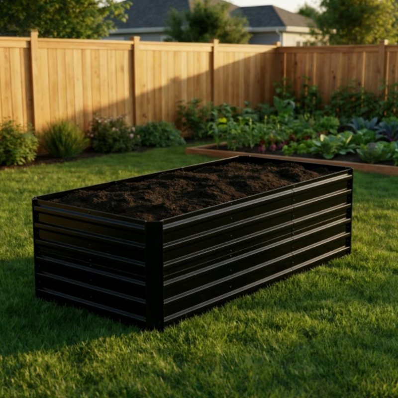 Bayernlive Outdoor Planter For Vegetables And Flowers - Rectangular Raised Bed For Garden Or Patio, Green/black/silver, In 4 Sizes