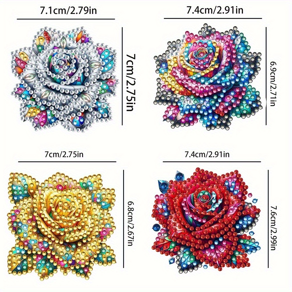 4pcs Floral Theme Crystal Diamond Painting Brooch Set