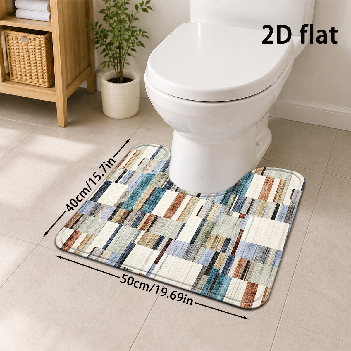 TEMU 2d Flat, 2d Flat, [2d Flat] 1pc Geometric Wood Grain Striped Bathroom Mat Bohemian Nordic Style Mat U-shaped Toilet Mat Soft Thick Absorbent Mat