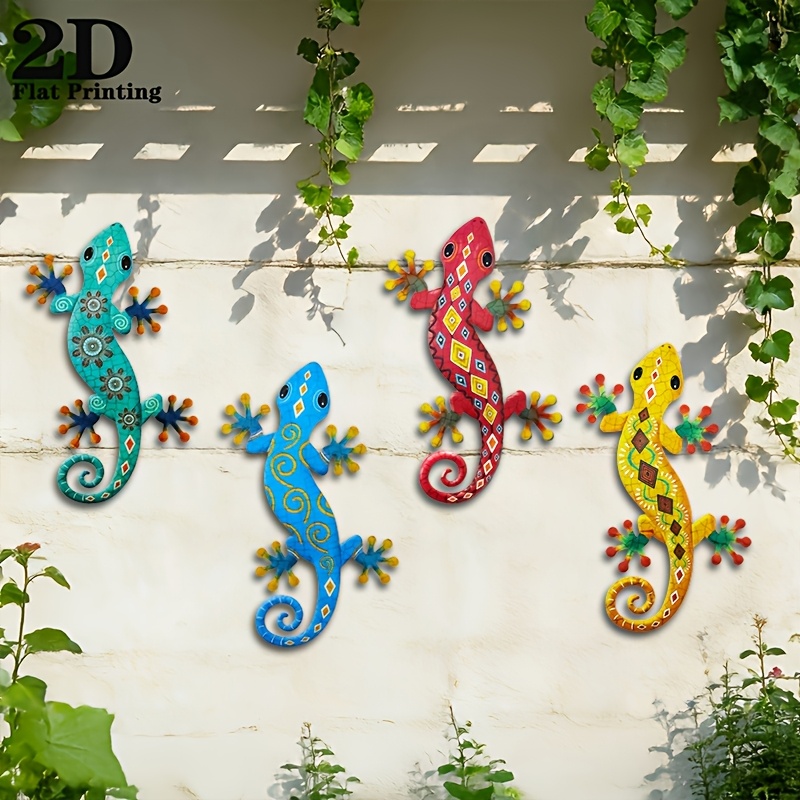 TEMU 2d Flat, [2d Flat] 4pcs Colorful Lizard Wall Decor - Realistic Climbing Reptile Art Panels Suitable For /outdoor, Plastic Suitable For Garden,,