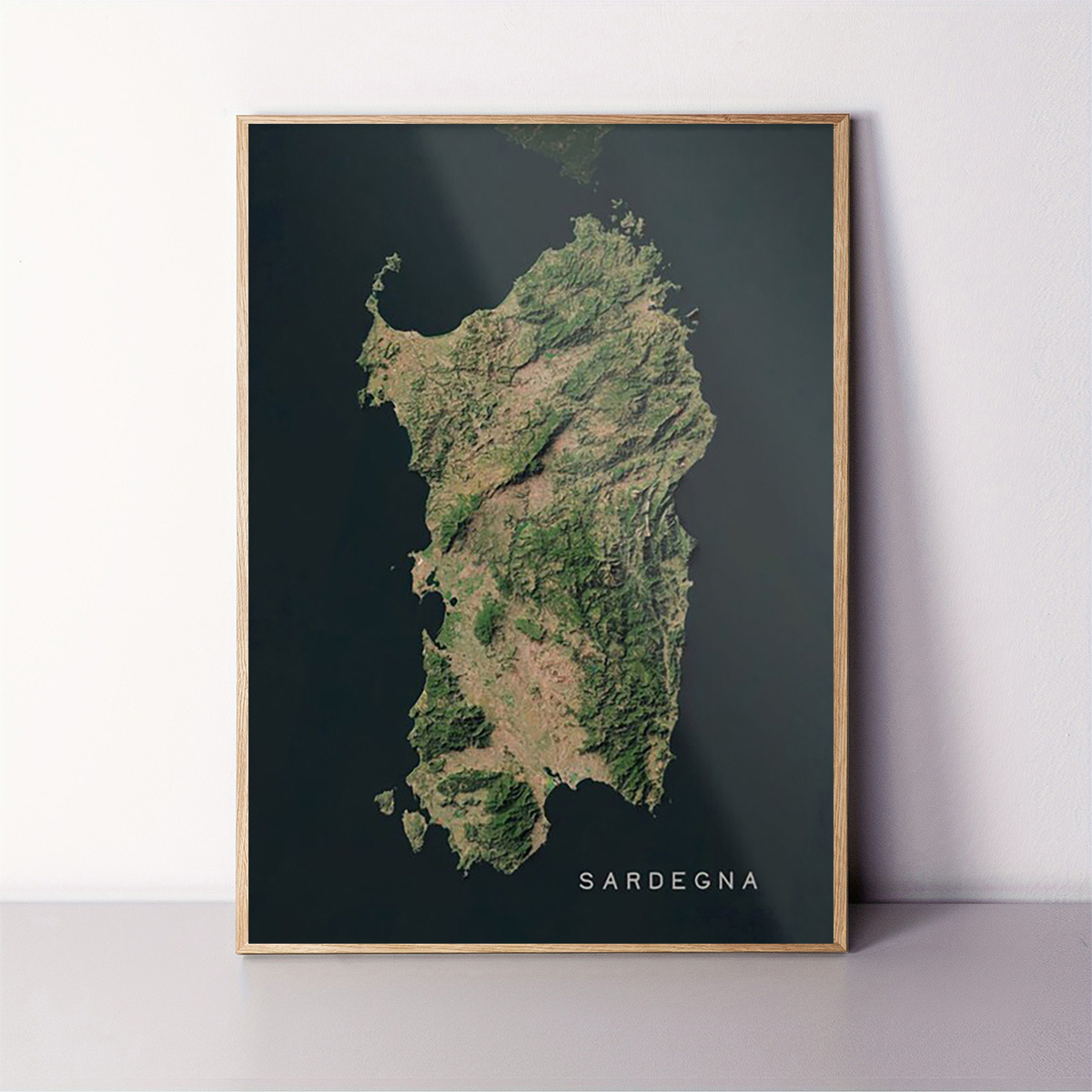 TEMU 2d Flat, 2d Flat, 1pc 30.48x40.64 Cm Unframed Sardinia Island Satellite Map Poster - Bohemian Style Canvas Wall Art With Detailed & Natural
