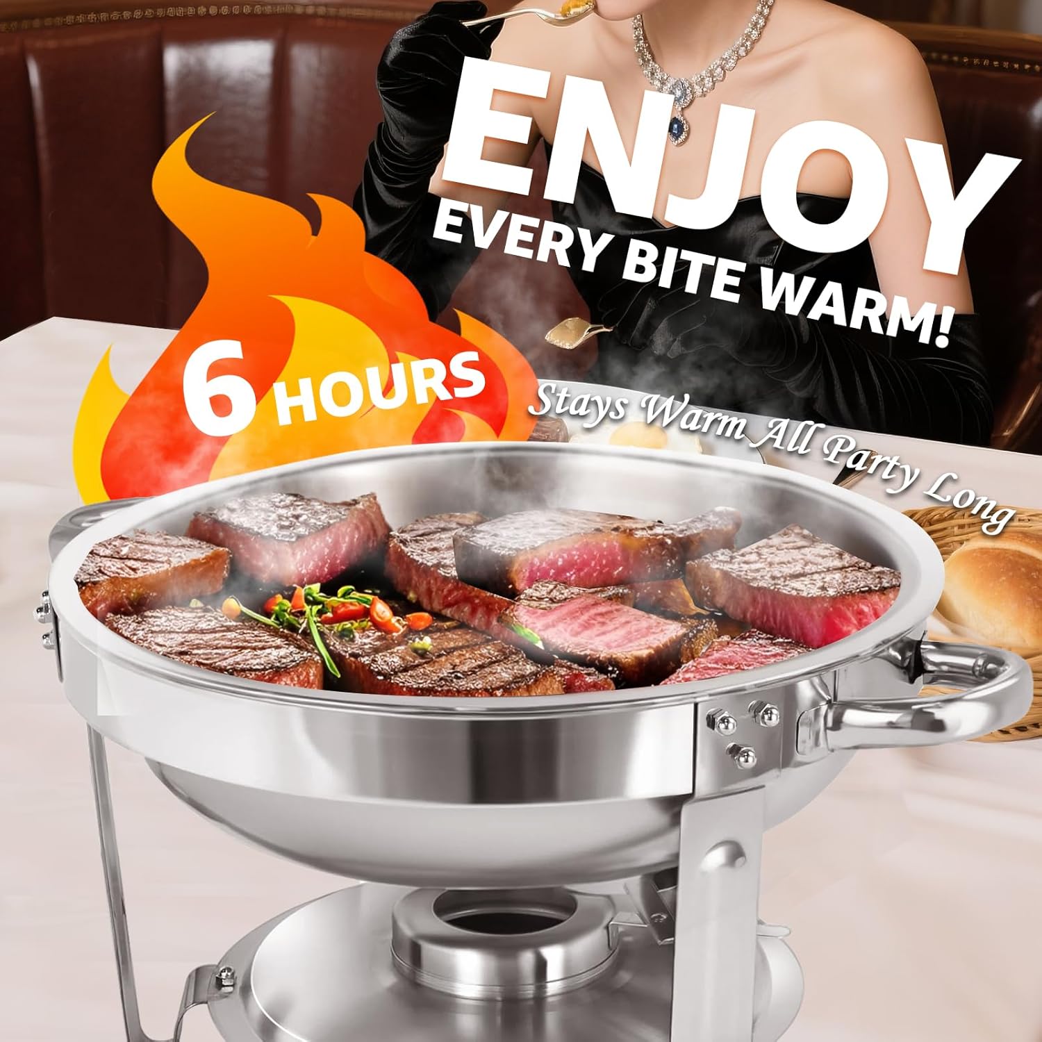 Image of 5qt Heavy Duty Stainless Steel Chafing Dish Set With Glass Lid & Holder - 1/2 Pack Round Food Warmers With Elegant Polish (for Cooking ) ( For Cooking) ( For Cooking)