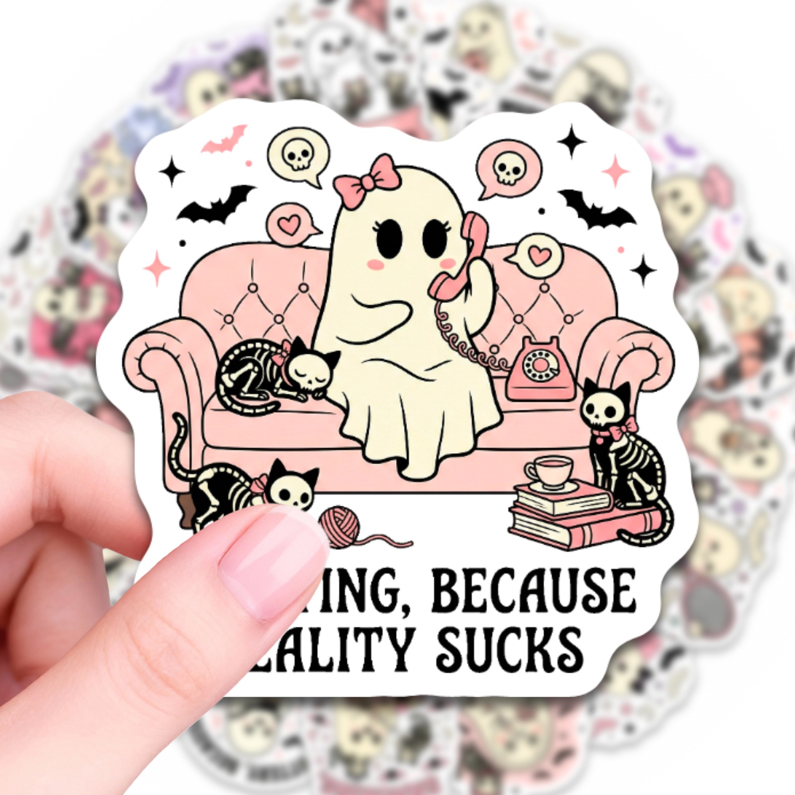 50pcs Halloween Stickers Cartoon Handdrawn Style Cat Funny Theme Cute Creative Funny Stickers Suitable For Decorating Laptops & Water Bottles